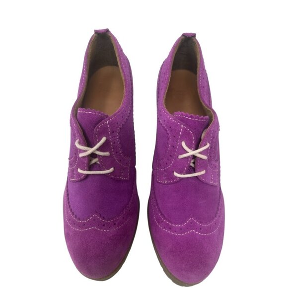 Dr. Martens Sita Purple Blackcurrant Suede Wingtip Brogue Wedge Platform Heels 8 - Picture 4 of 15